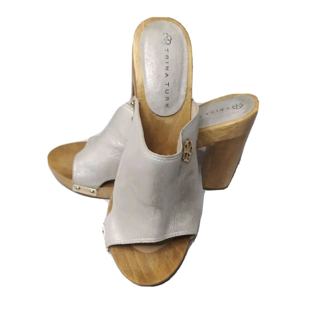 Trina Turk Palm Springs Mules Shoes Women's Size 5 M Metallic Silver 8963 - Picture 3 of 5